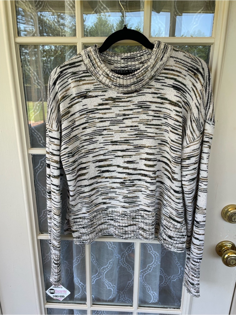 Veronica Beard M Space Dye Crewneck Cotton Blend Sweater Olive Black Ivory 🧶